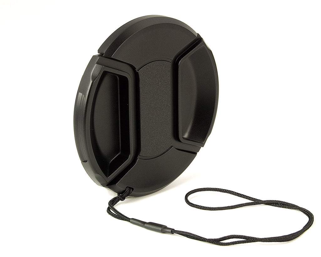 Clamping fixtures for secure halt. Spacious inside push-buttons. Mounts to the filter thread of the lens. Cap-attached cord for loss protection. Can be used together with bayonet-mounted lens hoods due to reduced outside diameter.