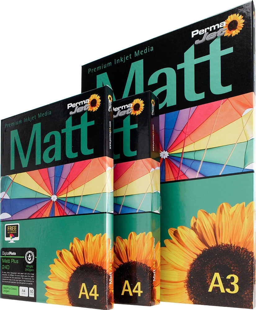 Permajet Matt Plus 240gsm is a clean, white, matt paper with ultra image sharpness and a really smooth surface.