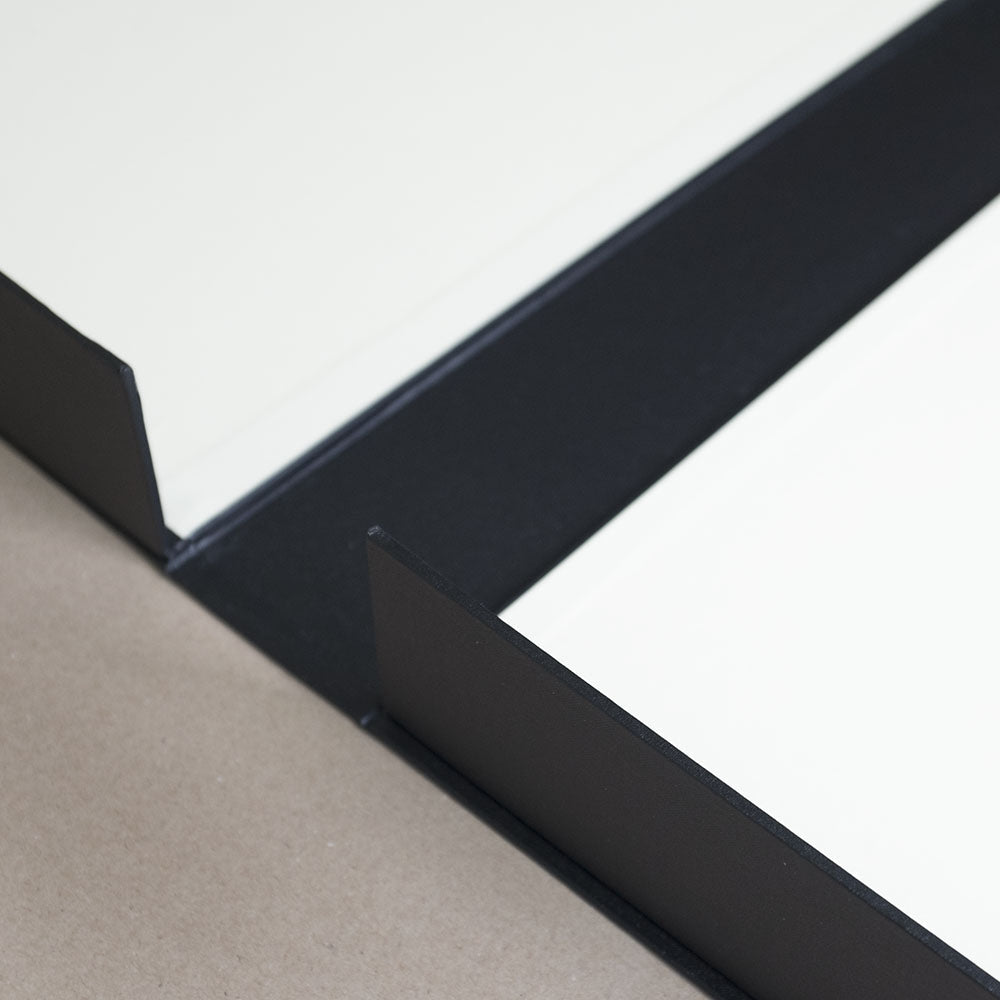 Our Silverprint SP Portfolio Boxes are craftsman made, using quality materials to offer long term, archival storage of valuable documents and photos. These boxes are covered in black buckram cloth.