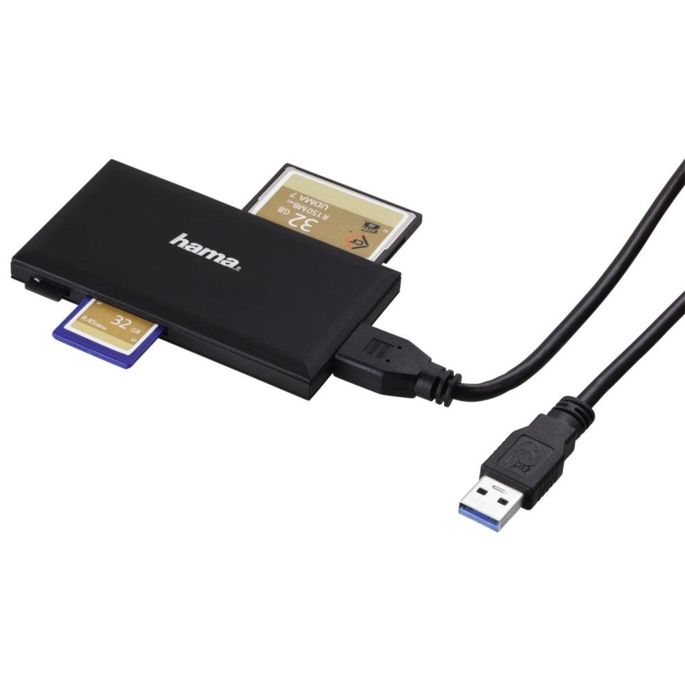 USB 3.0 multi-card reader for reading and writing all common types and capacities of memory card Backwards-compatible with USB 2.0 (480 Mbit/s) Supports UDMA 7 mode Unique PID and VID  Memory Cards: SD/SDHC/SDXC MicroSD/microSDHC/microSDXC CompactFlash I MS/MS Duo/MS PRO Duo/MS PRO Duo HG 1 USB 3.0 multi-card reader 1 USB 3.0 connecting cable 1 instruction manual Operating system: Windows 10/8/7/Vista/XP or Mac OS 9.x or higher