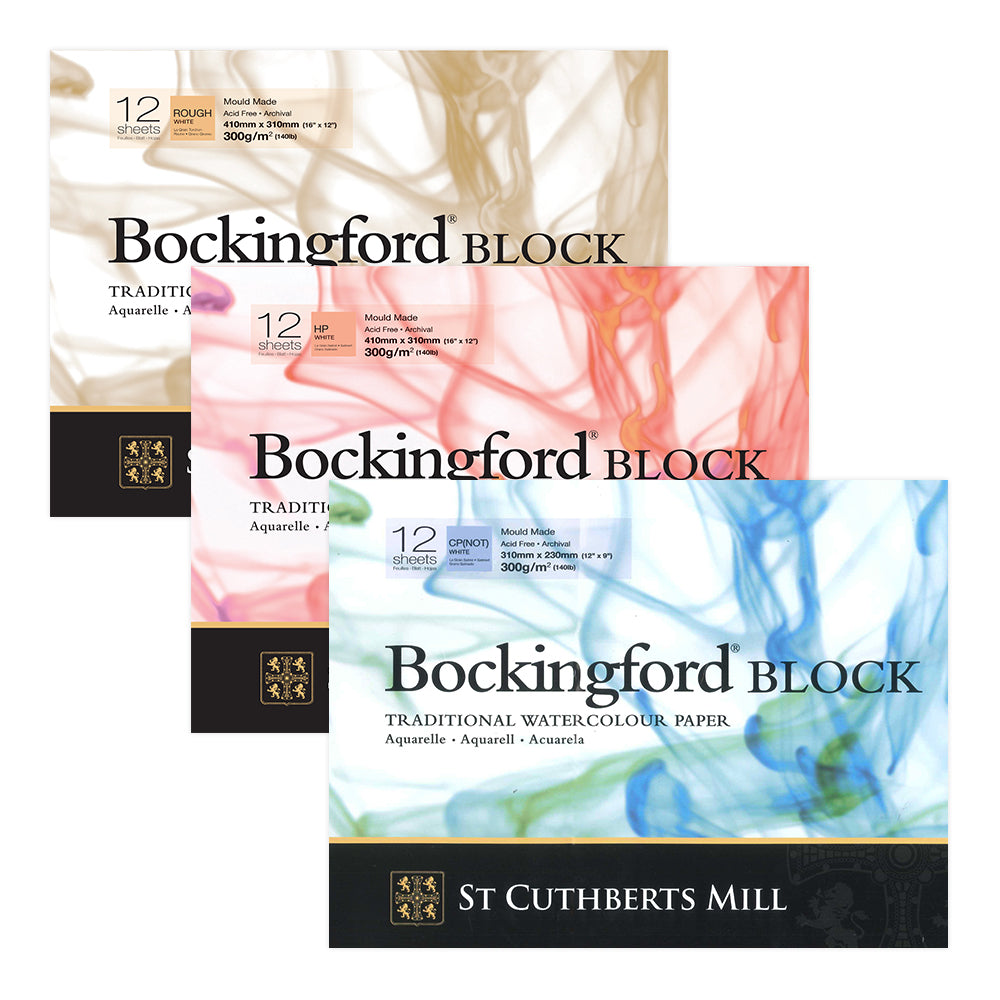 This Bockingford Watercolour Paper Block is glued on four sides with 300gsm, Mould-made, woodfree and internally sized paper.