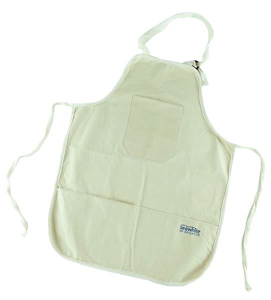 Seawhite Canvas Artist Apron  Adjustable neck strap 1x pocket at top, and 4 pockets at bottom Size: 72cm (H) x 55cm (W)