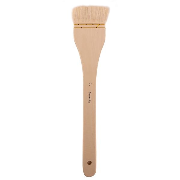 Seawhite Japanese Style Hake Brushes  Holds water well, ideal for washes & covering large areas quickly. Made with soft fine goats hair. Long Handles/Flat Tip Sizes: 1,2,3,4 inch Delicate bristles must not be cleaned with hot water.