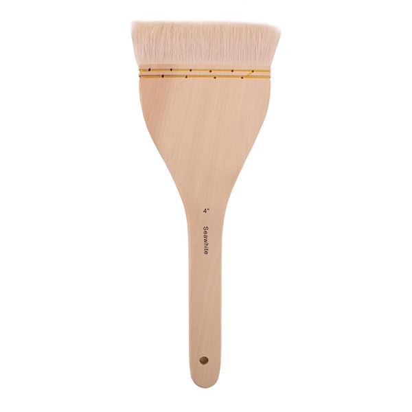 Seawhite Japanese Style Hake Brushes  Holds water well, ideal for washes & covering large areas quickly. Made with soft fine goats hair. Long Handles/Flat Tip Sizes: 1,2,3,4 inch Delicate bristles must not be cleaned with hot water.