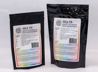 MQ-19 is a high contrast, clean working developer that produces brilliant negatives with short development times.  It keeps well and has high capacity. It is recommended for continuous tone work that requires higher than normal contras