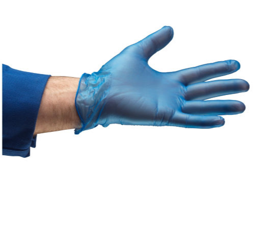 Blue disposable vinyl gloves