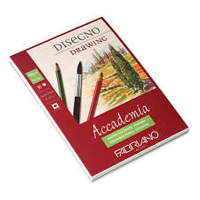 Fabriano Accademia Drawing Pad A4 Use with coloured pencils Gouache. 200gsm (94lbs) acid free 30 sheet glue short edge pad. quality heavy weight paper means that its great for repeated erasing.