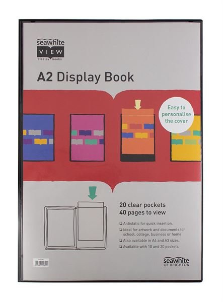 Seawhite Black Cover Display Book with clear pockets.  Display files with polypropylene clear sleeves Welded into integral book format Clear pockets