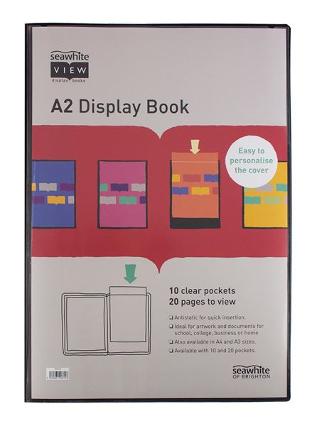 Seawhite Black Cover Display Book with clear pockets.  Display files with polypropylene clear sleeves Welded into integral book format Clear pockets