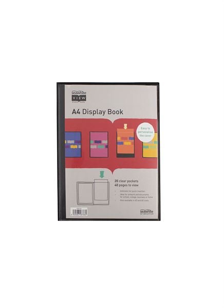 Seawhite Black Cover Display Book with clear pockets.  Display files with polypropylene clear sleeves Welded into integral book format Clear pockets