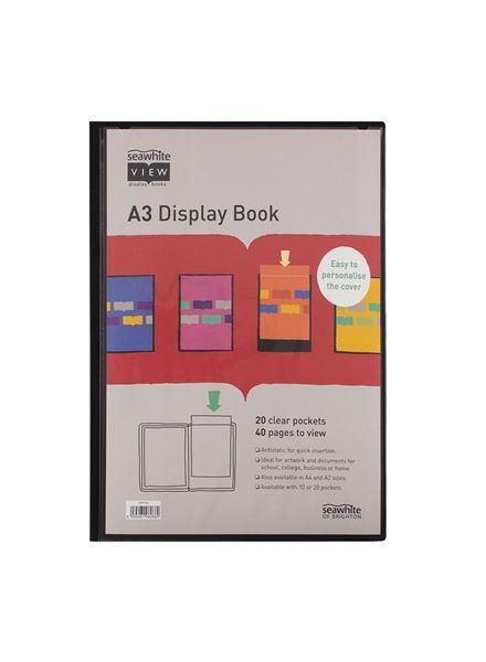 Seawhite Black Cover Display Book with clear pockets.  Display files with polypropylene clear sleeves Welded into integral book format Clear pockets