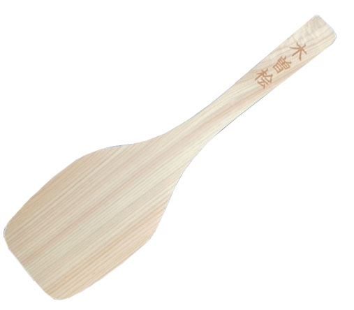 Wooden spatula for the preparation, straining and mixing of paste adhesives such as wheat starch.