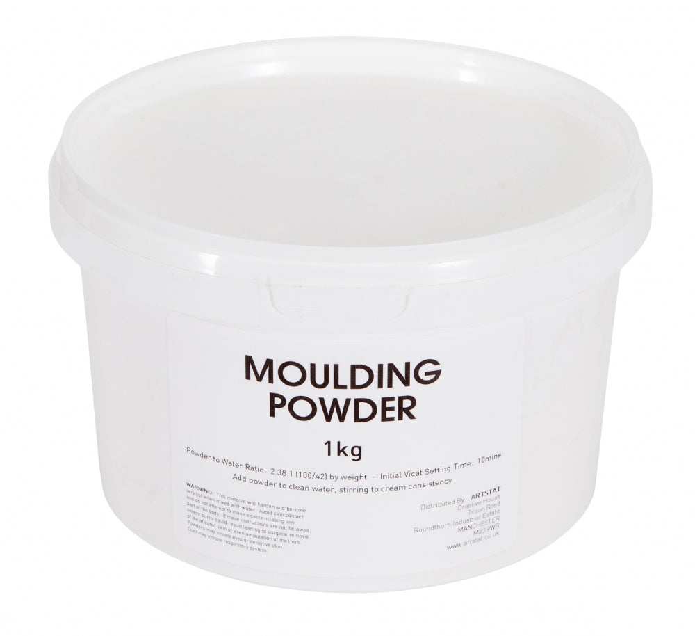 Moulding powder for model making and plaster casting in strong plastic containers with a snap-tight lid. Add plaster to clean water, stirring to a creamy consistency. Set time is between 10 - 15 minutes.