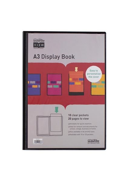 Seawhite Black Cover Display Book with clear pockets.  Display files with polypropylene clear sleeves Welded into integral book format Clear pockets