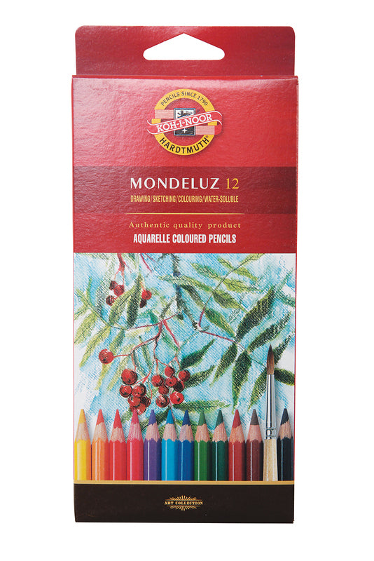 Rich vibrant colours the Mondeluz pencils have concentrated pigment levels which combined cobime to give durability and lightfastness. Highly soluble with 3.8mm leads Contain no additional toxins Great Value - Suitable for use by all age groups 3 sets available - 12, 24 and 36 piece