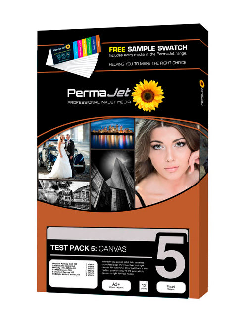 PermaJet A3+ 12 PermaJet CANVAS TEST PACK CANVAS TEST PACK PermaJet have launched a completely brand new TEST PACK of ALL the inkjet CANVAS range so that inkjet users have a better way of trying PermaJet's inkjet canvases! Whether you are an artist, amateur or professional, PermaJet has something for everyone.