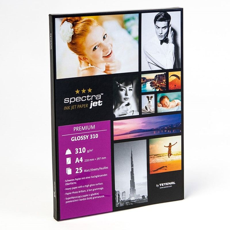 SpectraJet 310gsm premium glossy in A4 is a high-gloss paper with a high grammage which is ideal for reproducing very wide colour spaces.